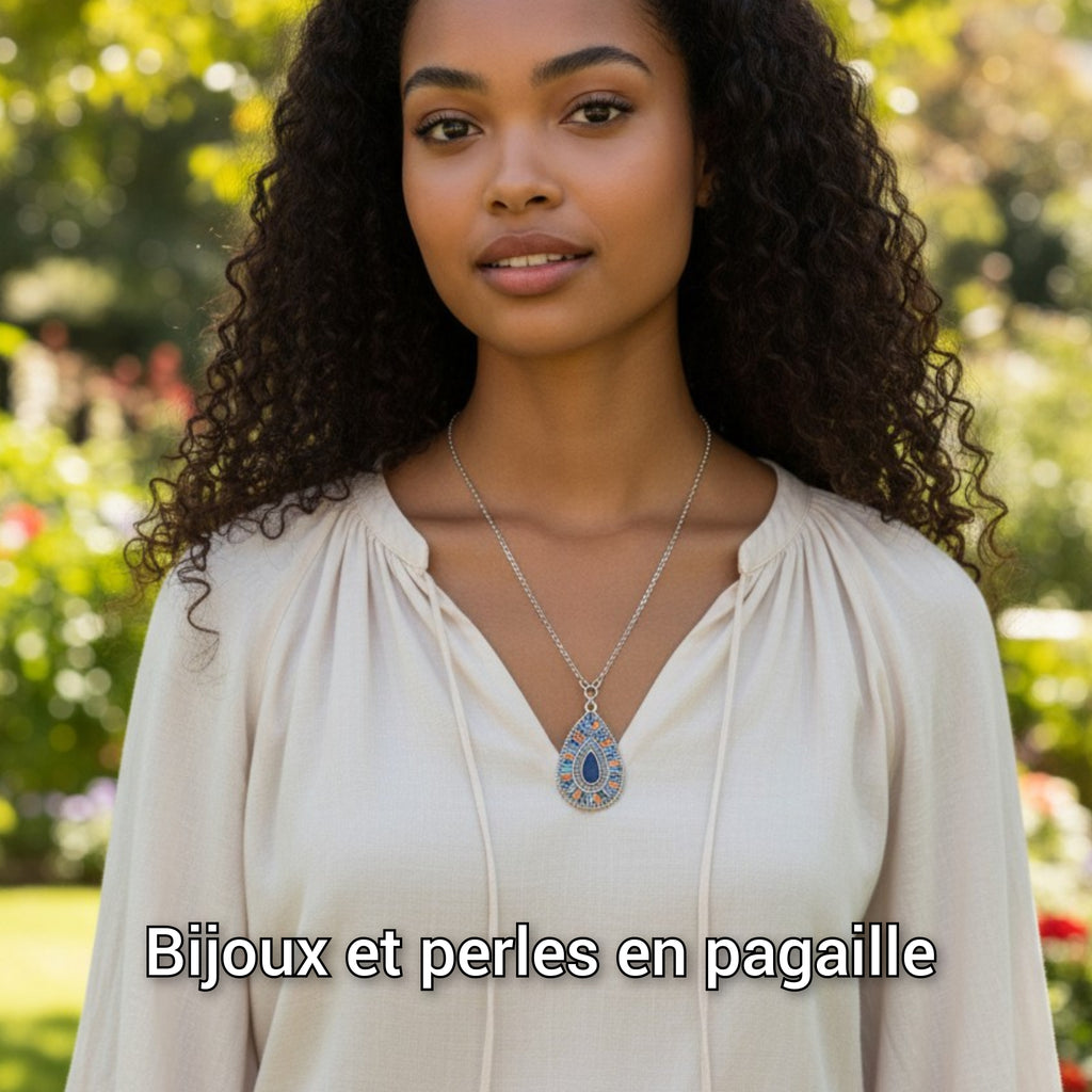 Collier en goutte d'eau argent, turquoise et bleu nuit