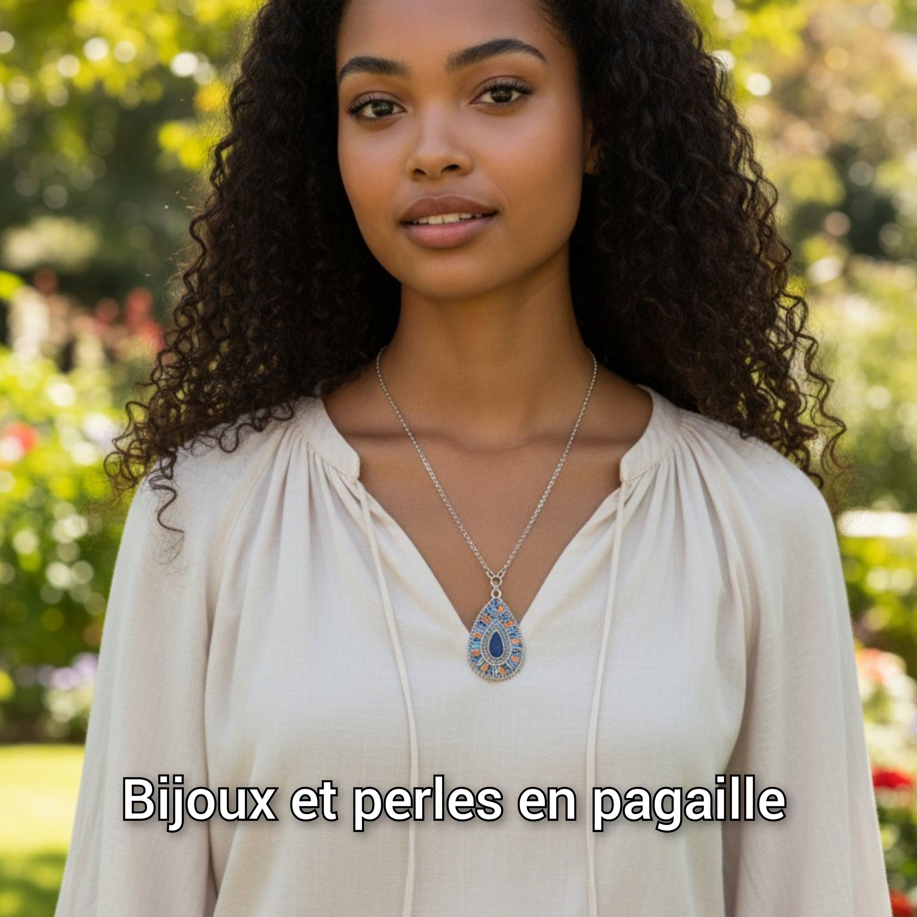 Collier en goutte d'eau argent, turquoise et bleu nuit