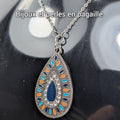 Collier en goutte d'eau argent, turquoise et bleu nuit