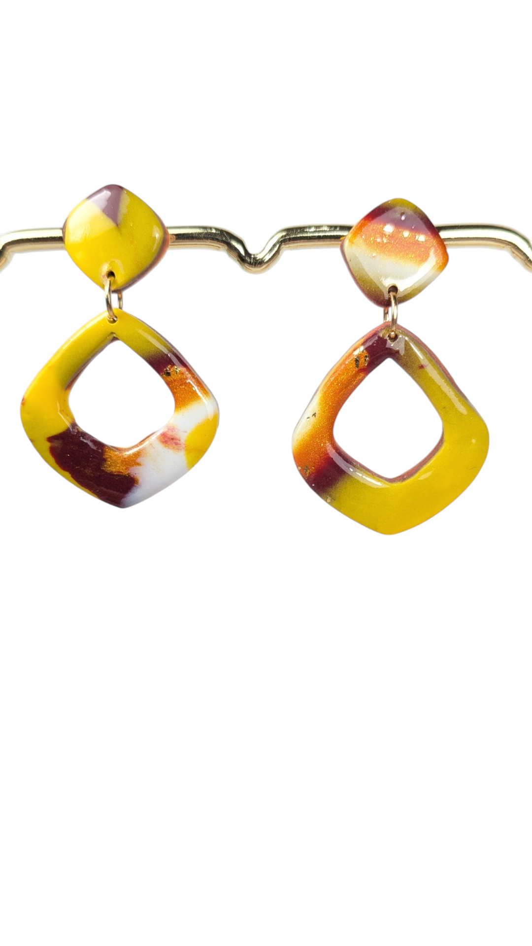 Boucles d'oreilles Alhambra – gouttes en pâte polymère blanc, jaune, prune & orange