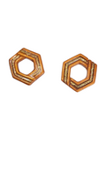 Pampilles hexagone orange et or – pâte polymère collection Sun, peintes à la main