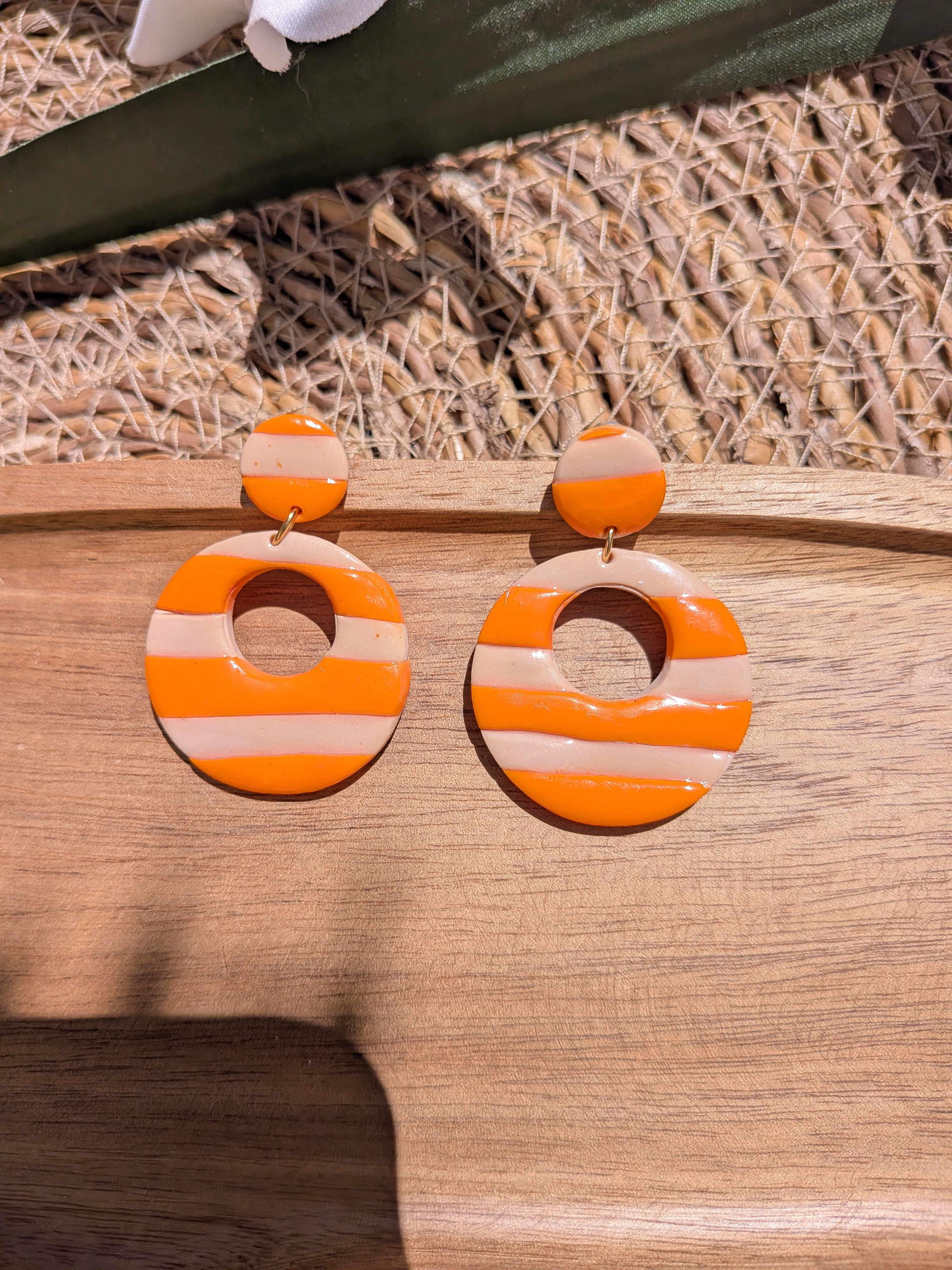 Boucles d'oreilles Artisanales en Pâte Fimo – Orange & Beige