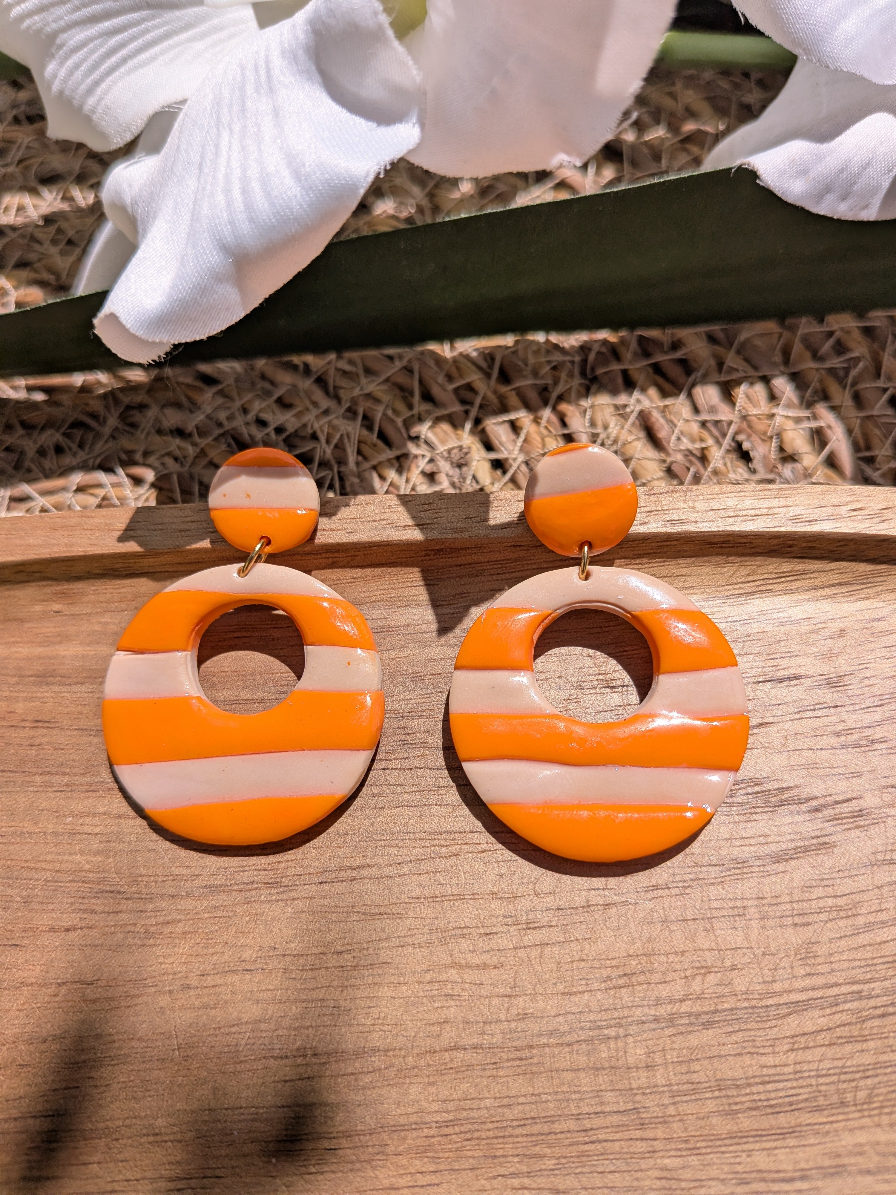 Boucles d'oreilles Artisanales en Pâte Fimo – Orange & Beige