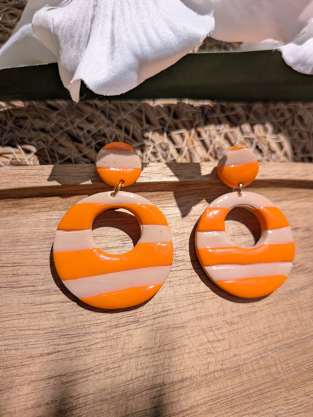 Boucles d'oreilles Artisanales en Pâte Fimo – Orange & Beige