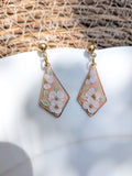 Boucles d'oreilles Géométriques – Pâte Polymère & Fleurs en Résine Nail Art