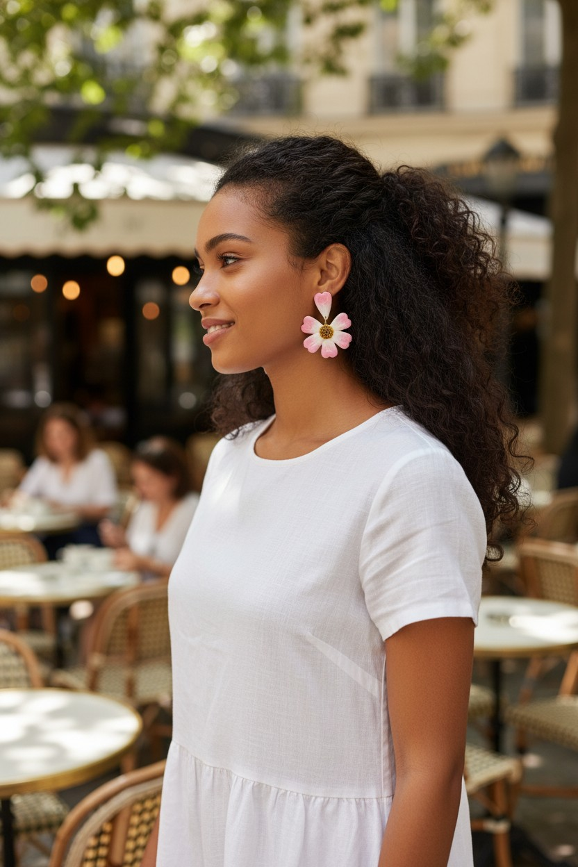 boucles d'oreilles pâquerettes version 2, cœur de fleur à plat