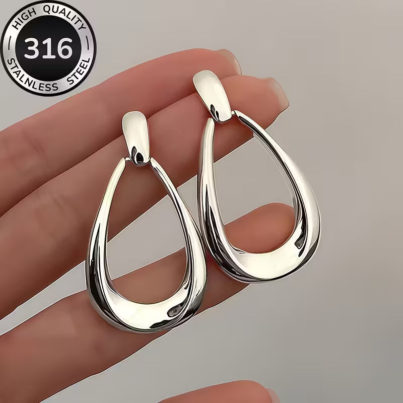 Boucles d'oreilles fantaisies gouttes d'eau en acier inoxydable