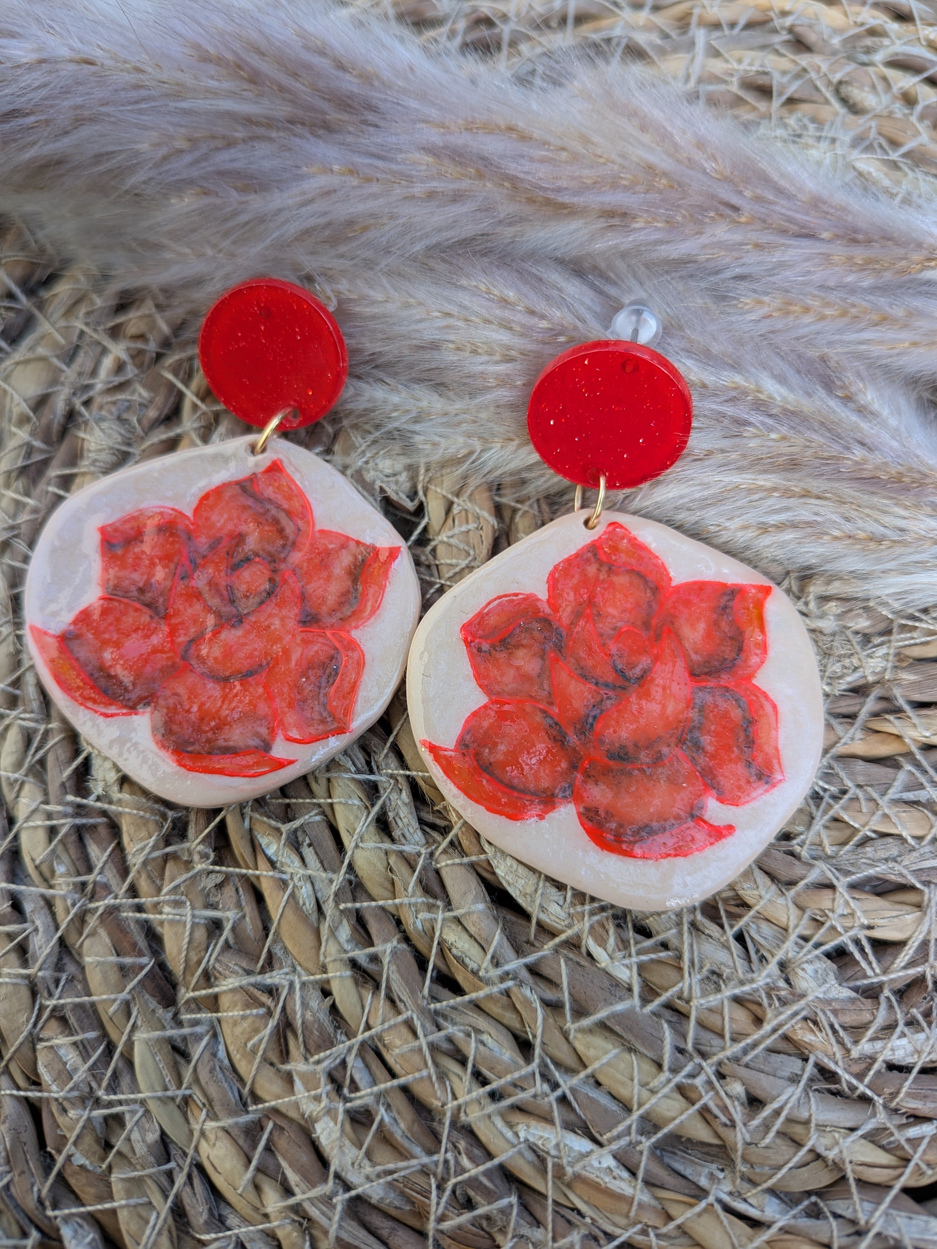 Boucles d'oreilles artisanales en Fimo – Collection florale aquarelle