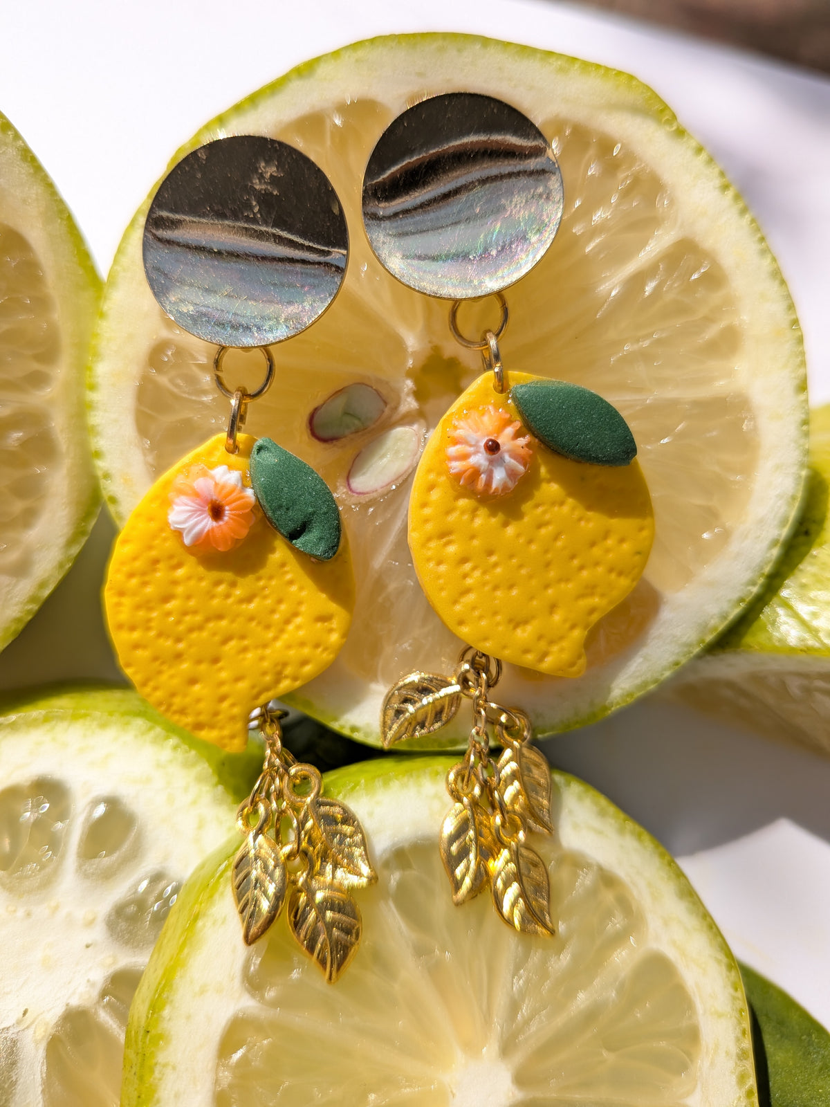 Boucles d'oreilles citron, pate polymère