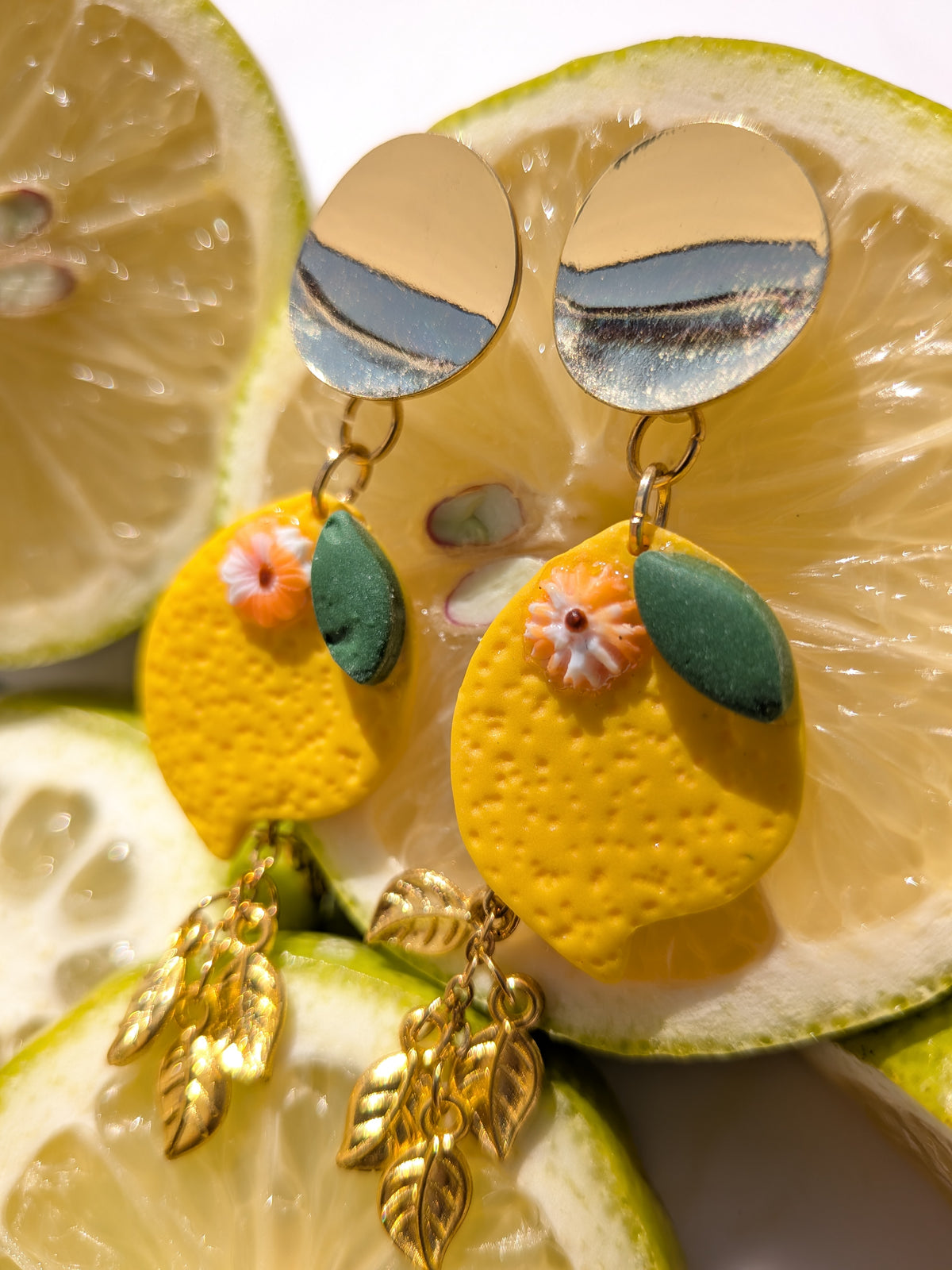Boucles d'oreilles citron, pate polymère