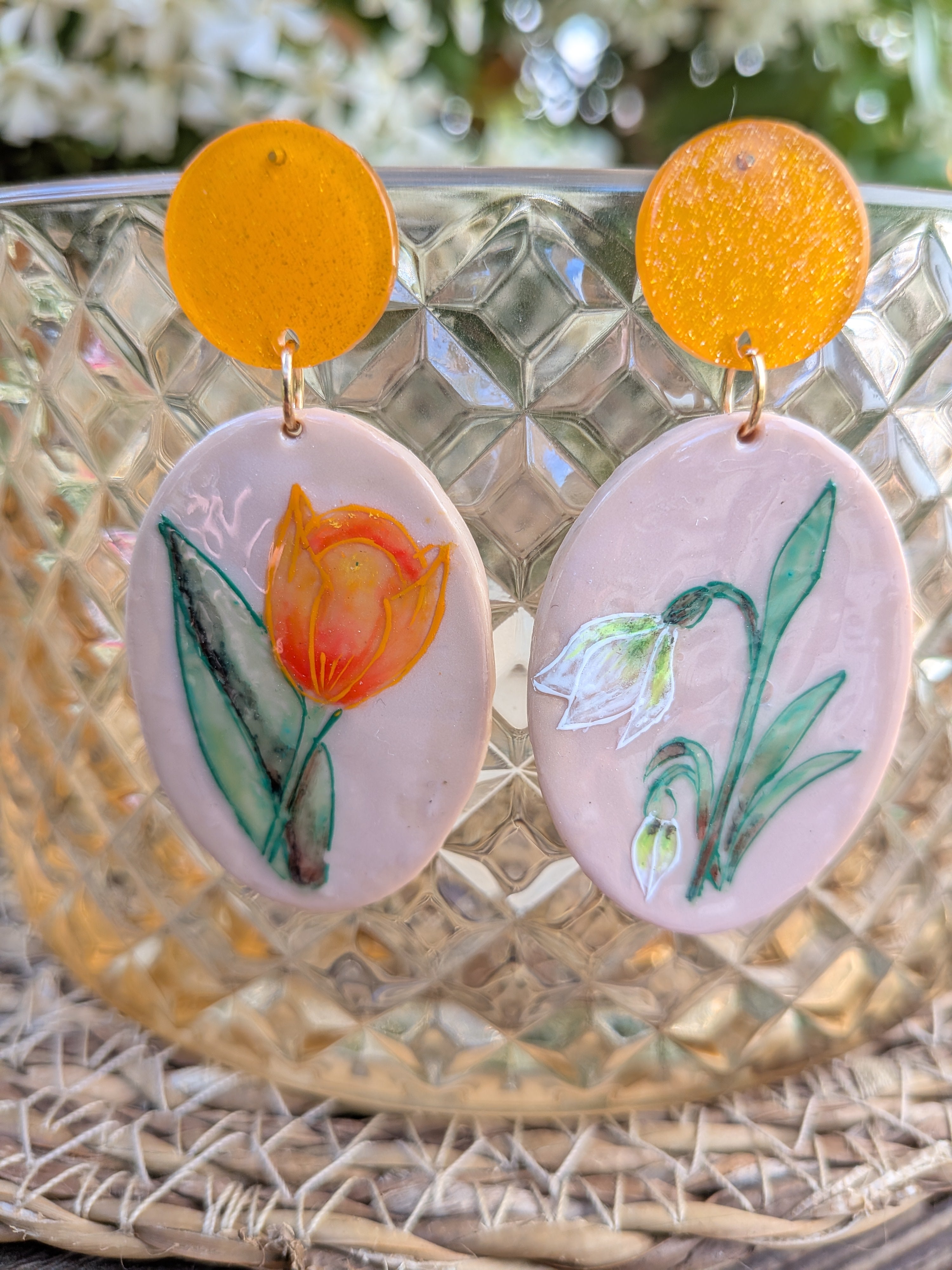 Boucles d'oreilles artisanales en Fimo – Collection florale aquarelle