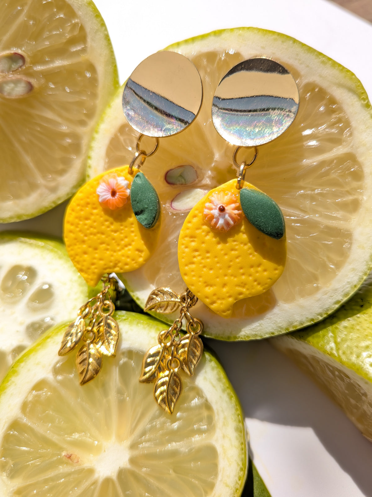 Boucles d'oreilles citron, pate polymère