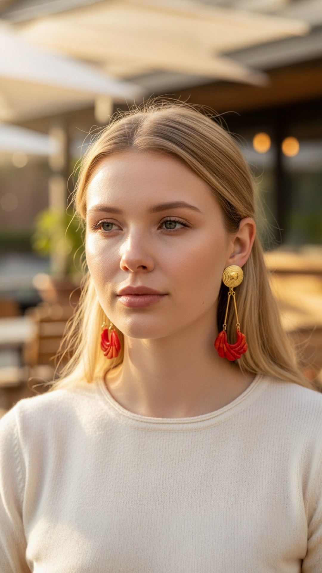 Boucles d'oreilles Pendantes – Or & Pâte Polymère Rouge Orange