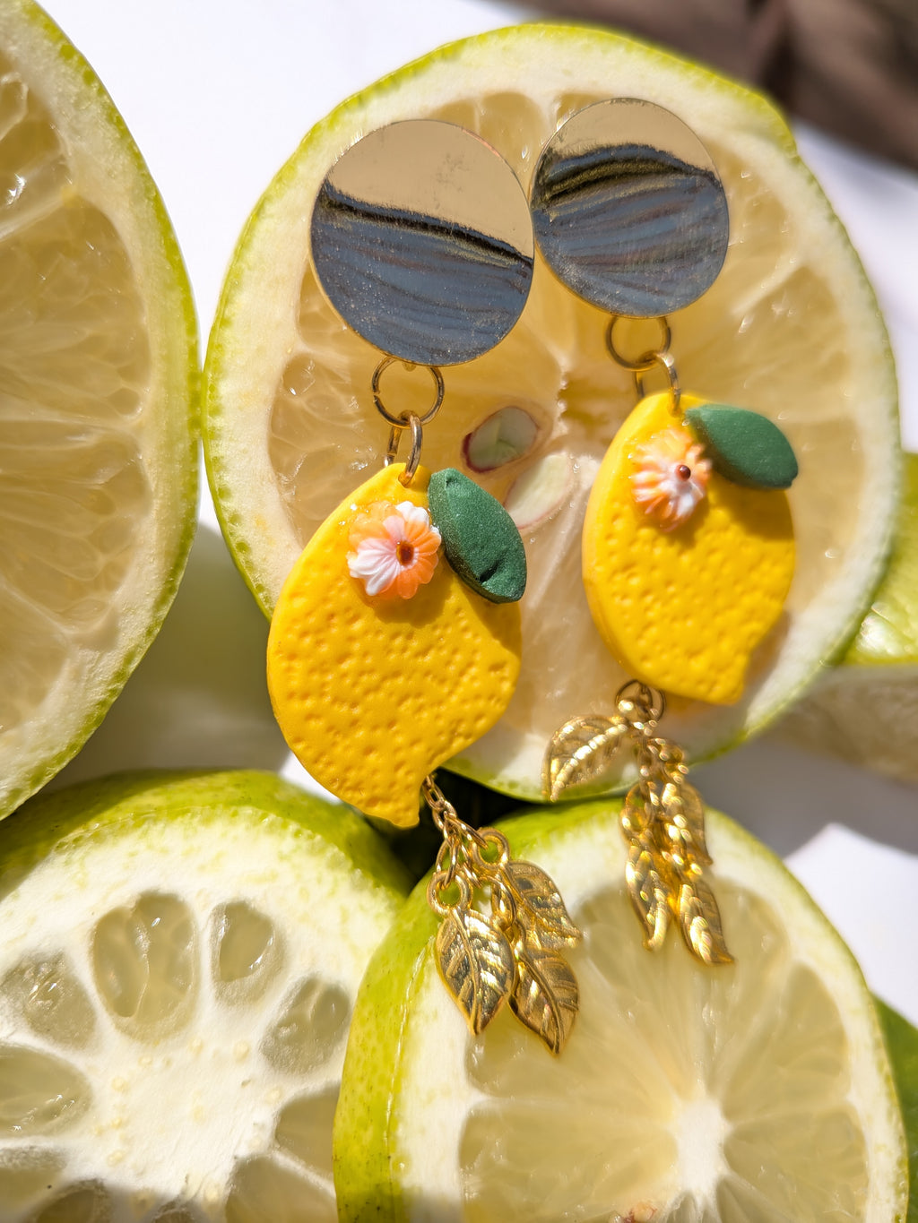 Boucles d'oreilles citron, pate polymère