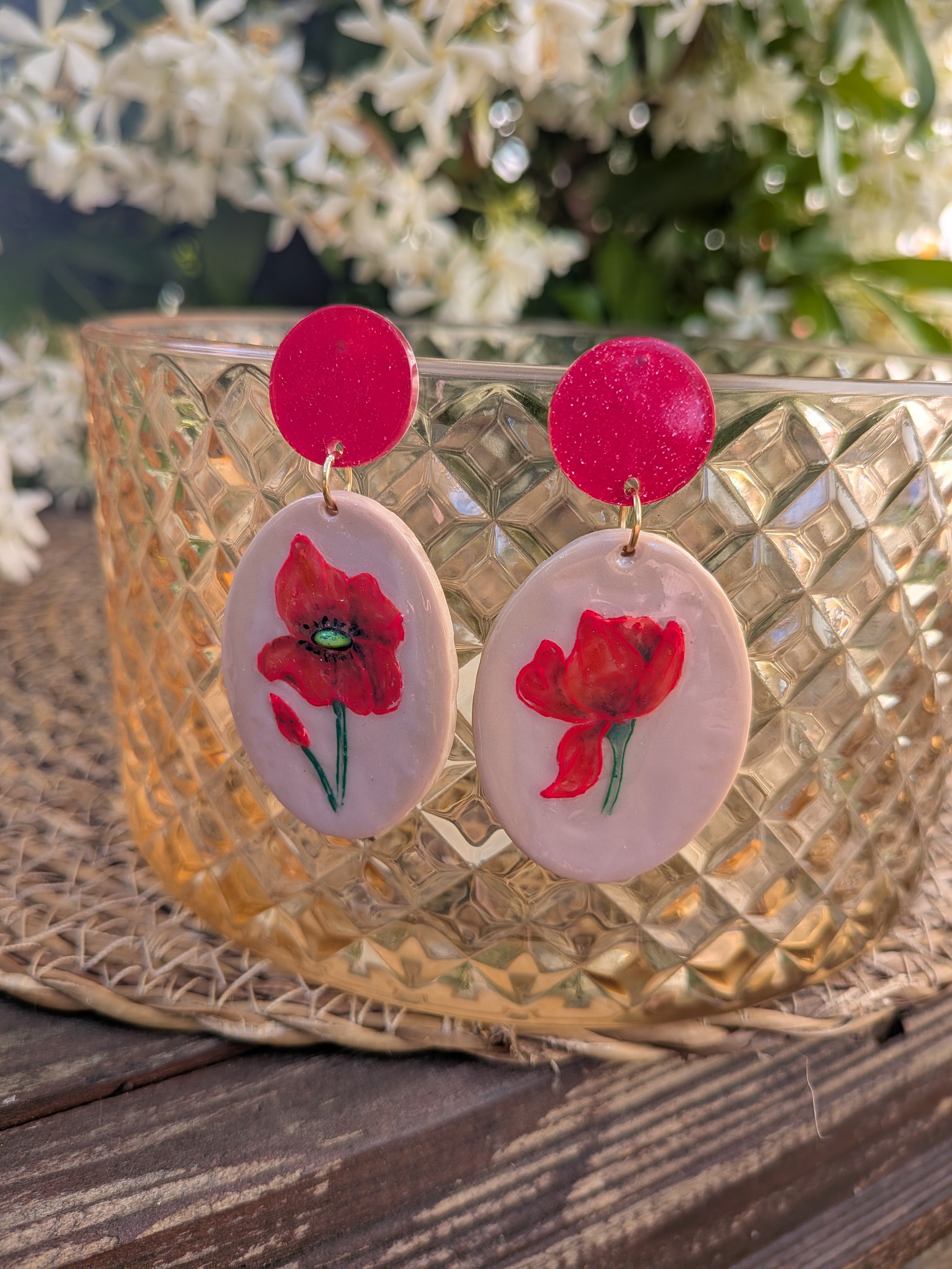 Boucles d'oreilles artisanales en Fimo – Collection florale aquarelle