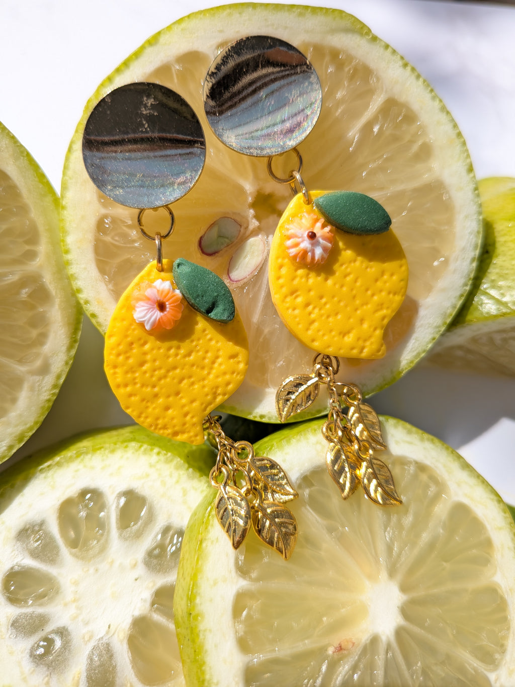 Boucles d'oreilles citron, pate polymère