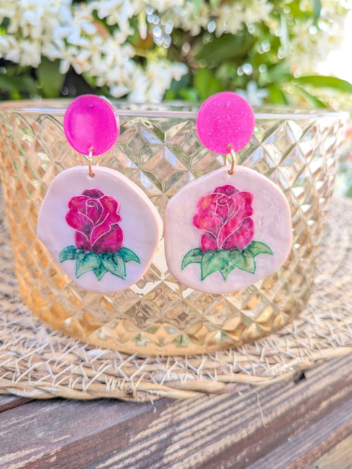 Boucles d'oreilles artisanales en Fimo – Collection florale aquarelle