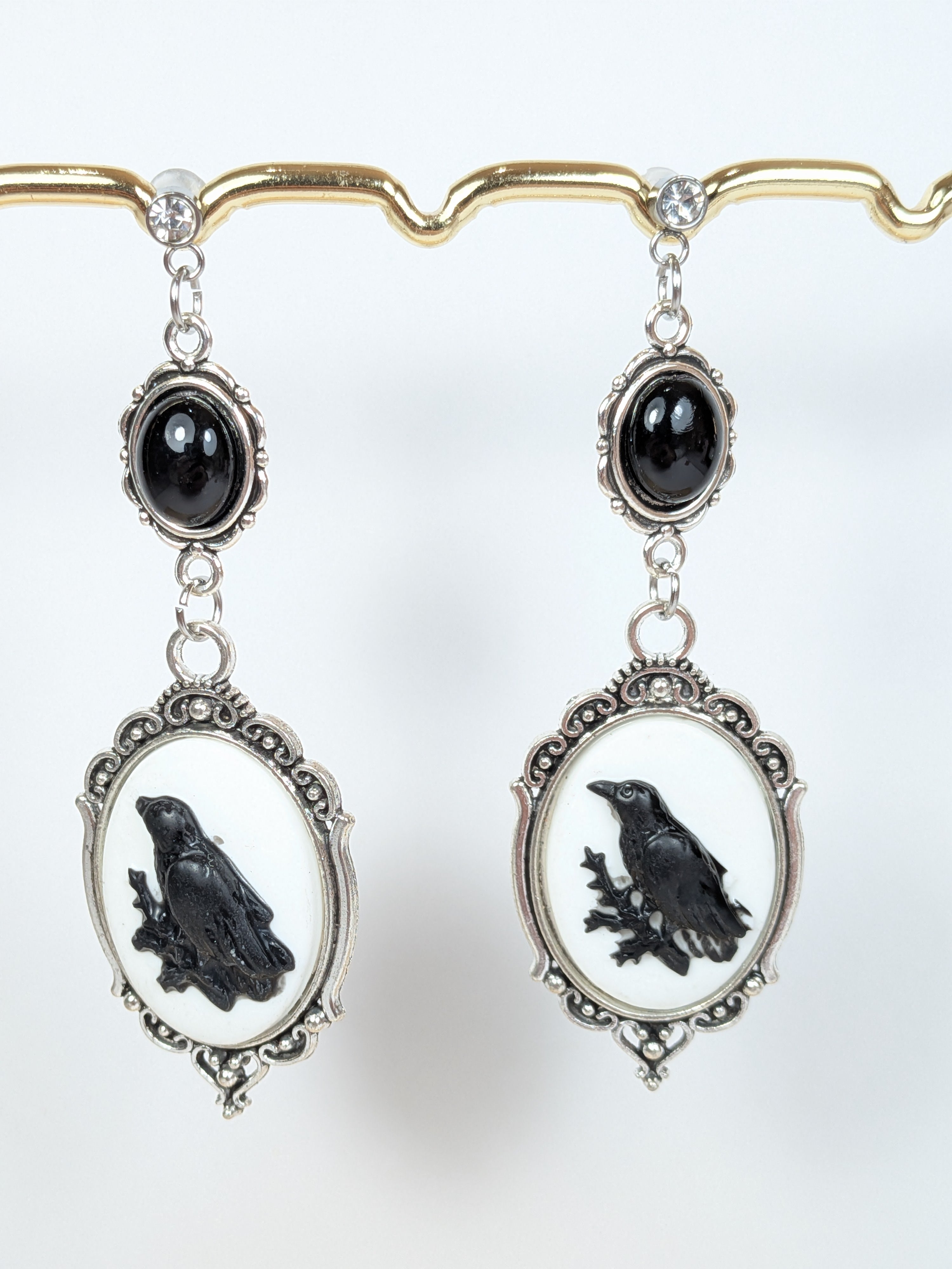 Boucles d'oreilles vintage corbeaux, syle victorien, base acier